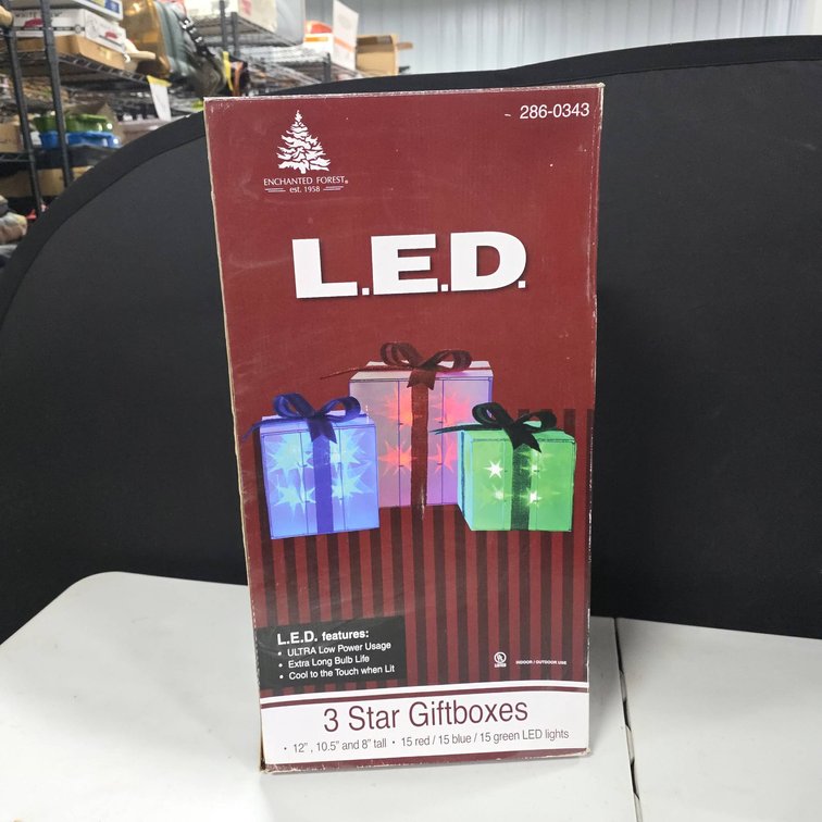 Enchanted Forest 3 Star LED Gift Boxes Christmas Decor Indoor Outdoor Lights