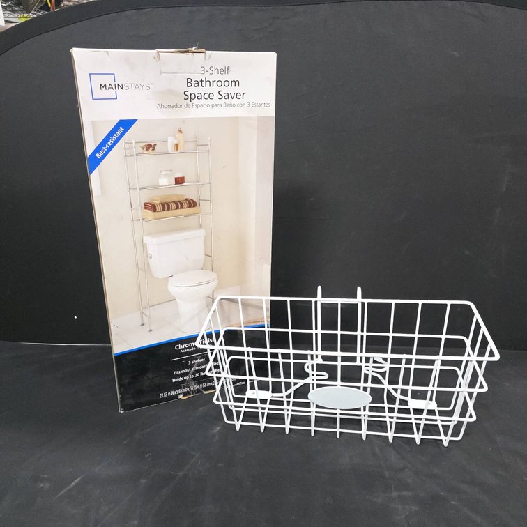 Mainstays 3-Shelf Bathroom Space Saver Chrome Finish With White Metal Wire Basket