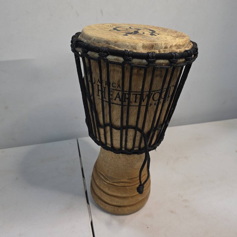 Africa Heartwood Project Hand-Carved Djembe Drum with Wood Base and Leather Head