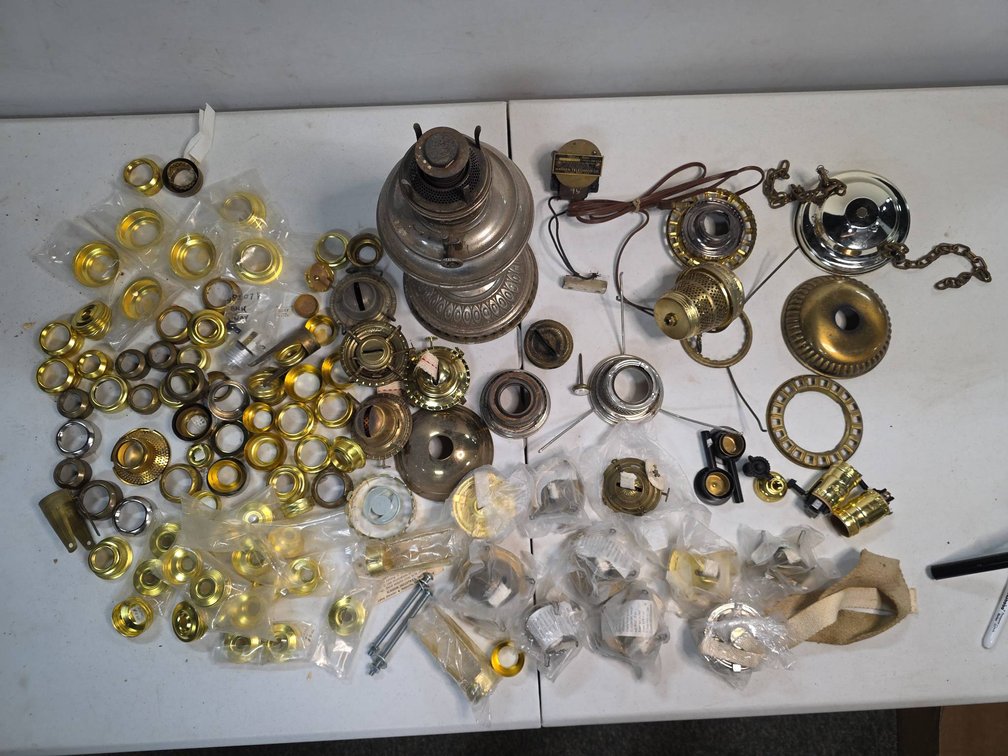 Value Vintage Lantern and Lamp Lot with Oil and Electric Parts Assorted Materials