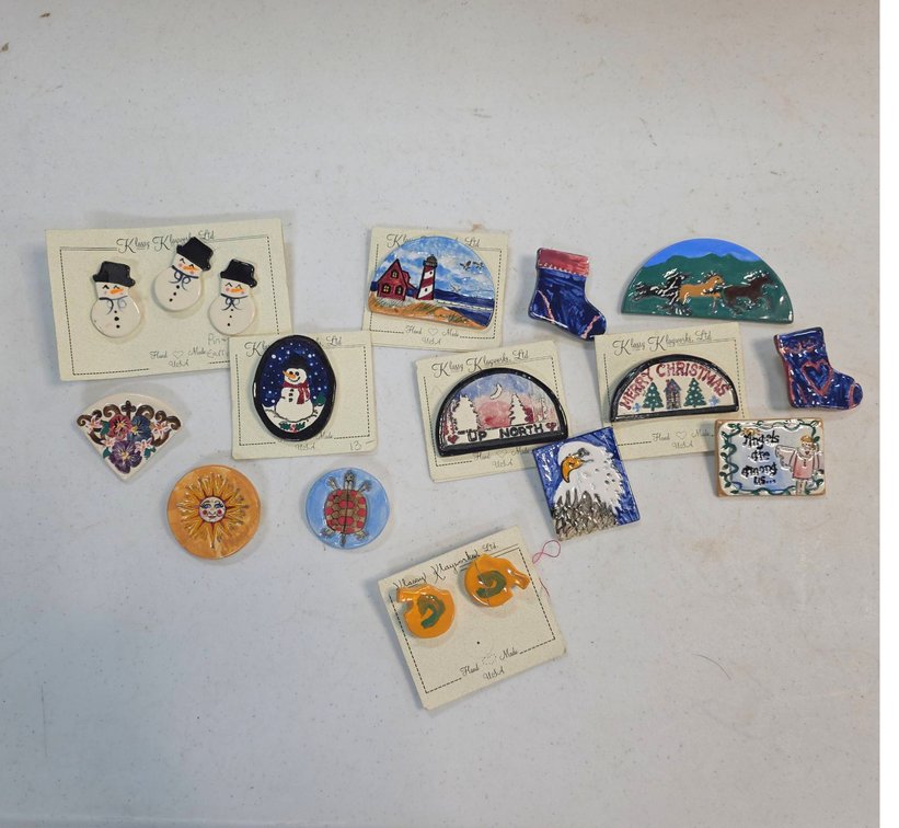 Klassy Clayworks Ltd Hand-Painted Handmade Ceramic Pins USA, Variety of Holiday and Animal Themes