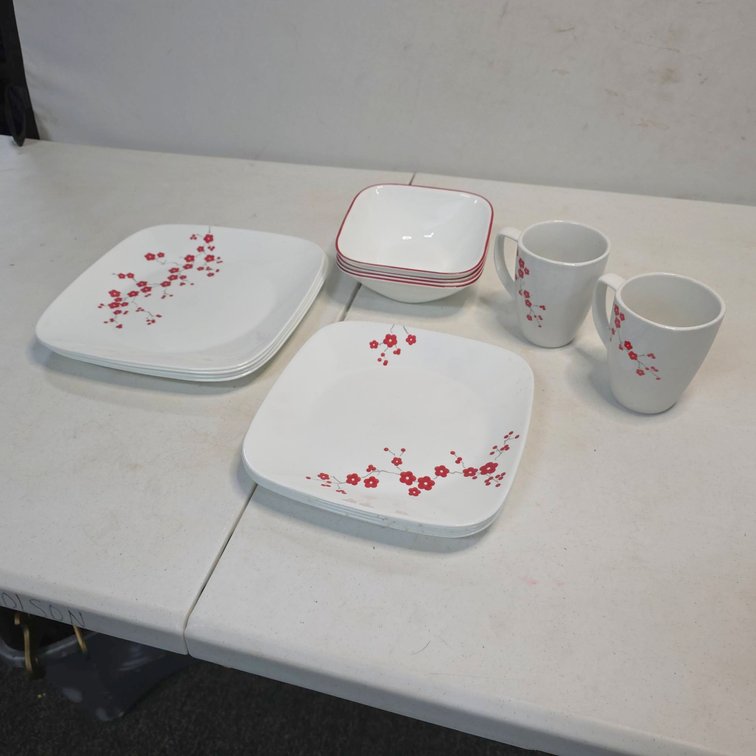 Corelle Cherry Blossom Dinnerware Set, 4 Dinner Plates, 4 Salad Plates, 4 Soup Bowls, 2 Coffee Mugs