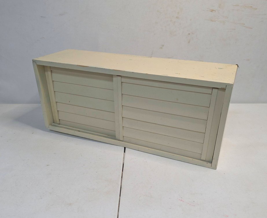 Wooden Wall-Hangable Storage Box With Sliding Doors.