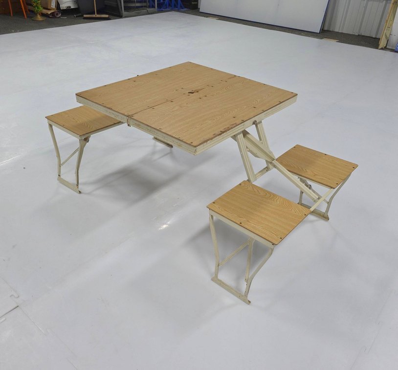 Texsport Taiwan Vintage Wood and Metal Folding Picnic Table with Benches