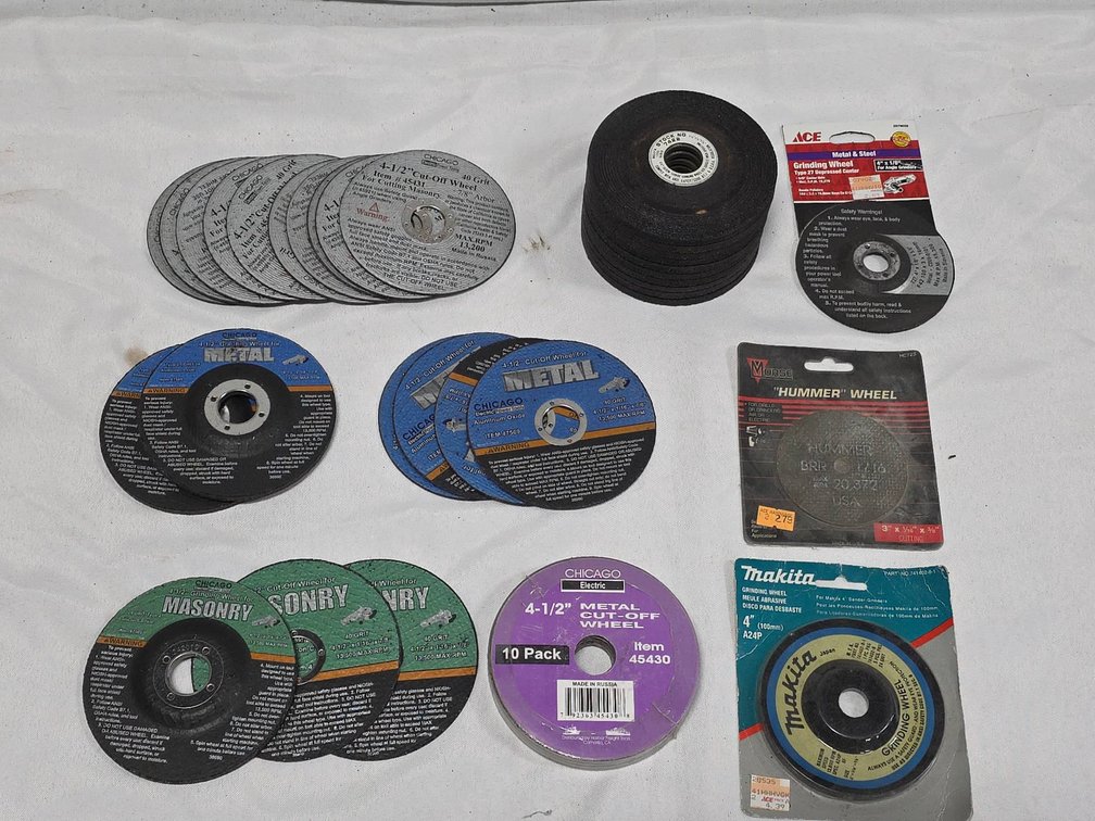 Mega Value Lot of New Unused Grinding Wheels and Cut Off Wheels, Chicago Electric, Makita, Ace, Morse
