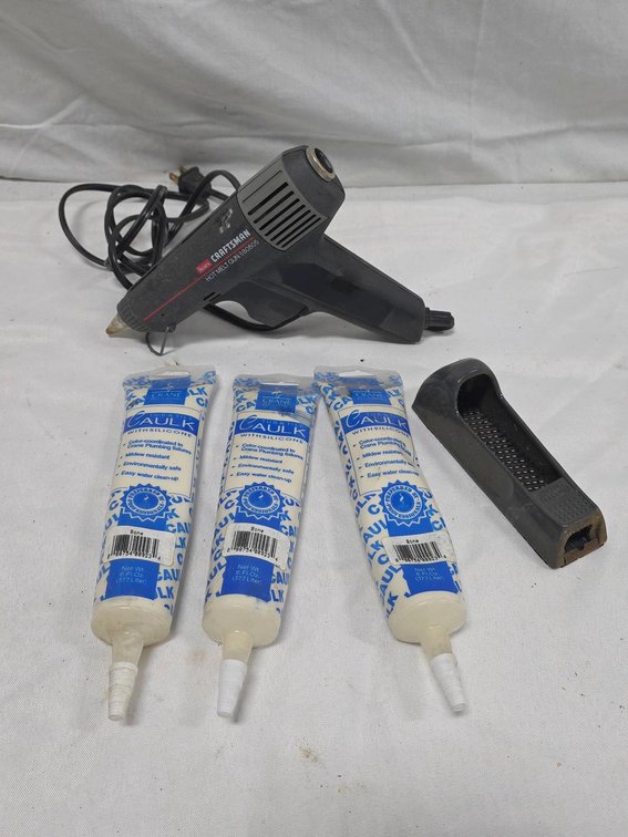 Craftsman Hot Melt Glue Gun, Block Plane, and (3) Crane Caulk Tubes Tool Assortment