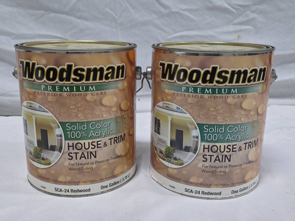(2) Woodsman Premium Solid Color 100% Acrylic House & Trim Stain, SCA-24 Redwood, Full Unopened Cans