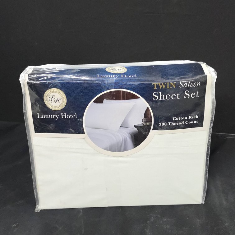Luxury Hotel Twin Sateen Sheet Set, 300 Thread Count, Cotton Rich, White