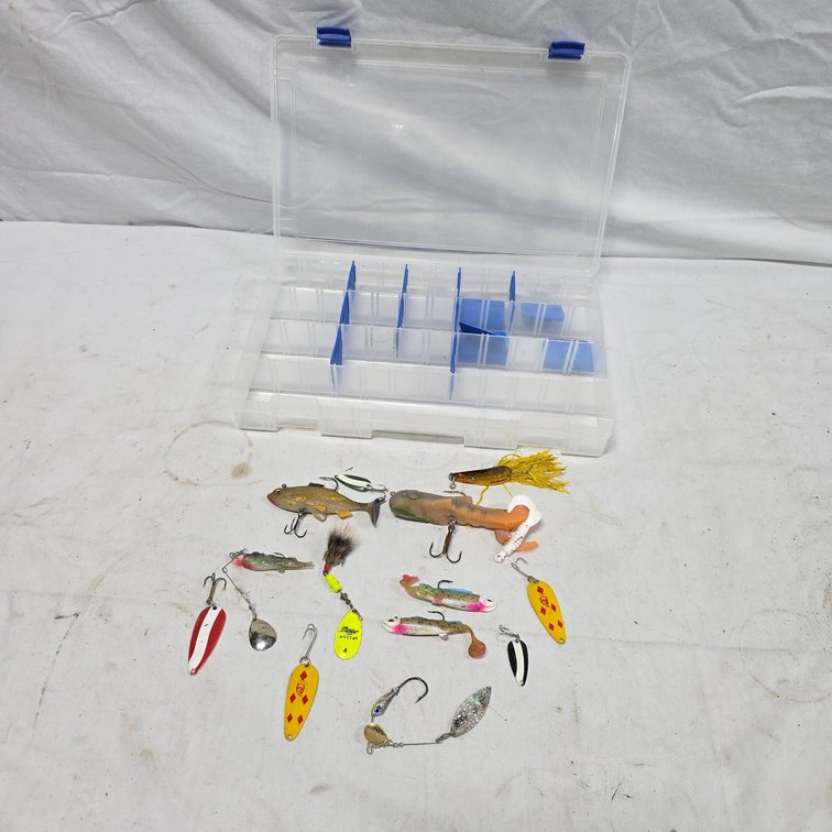 Fishing Lure Lot Including Dardevle, Mepps Aglia, JawBreaker, Soft Plastics, Spinnerbaits
