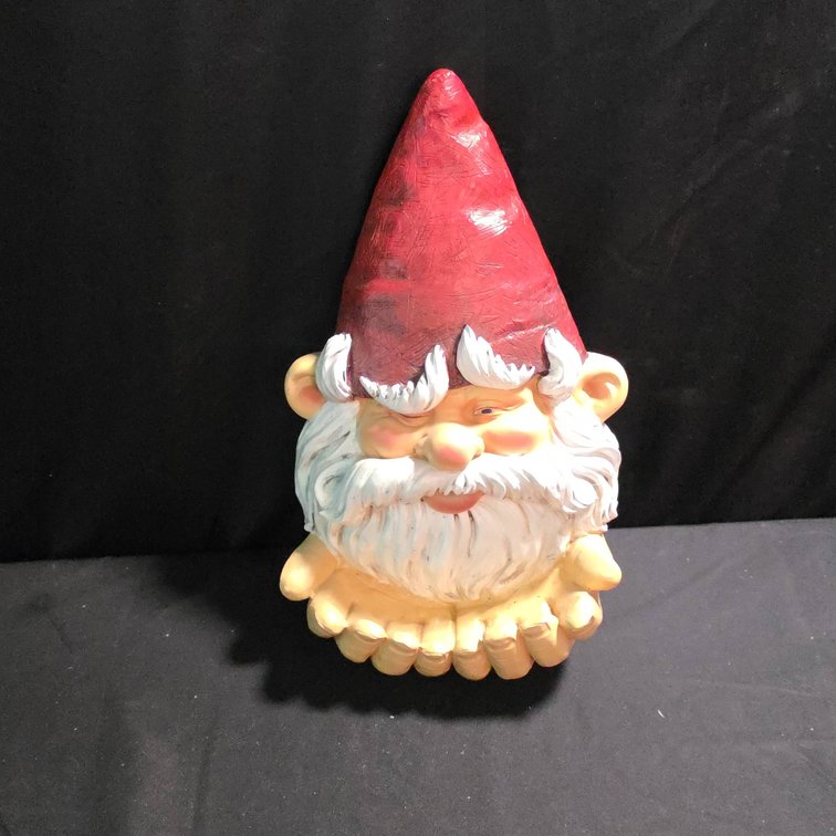 Wall Plaque Gnome Face with Red Hat and Outstretched Hands, Painted Resin