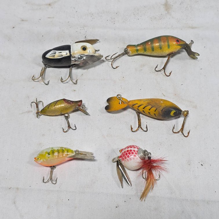 6 Fishing Lures Including Heddon Tiny Runt, Heddon Crazy Crawler, etc
