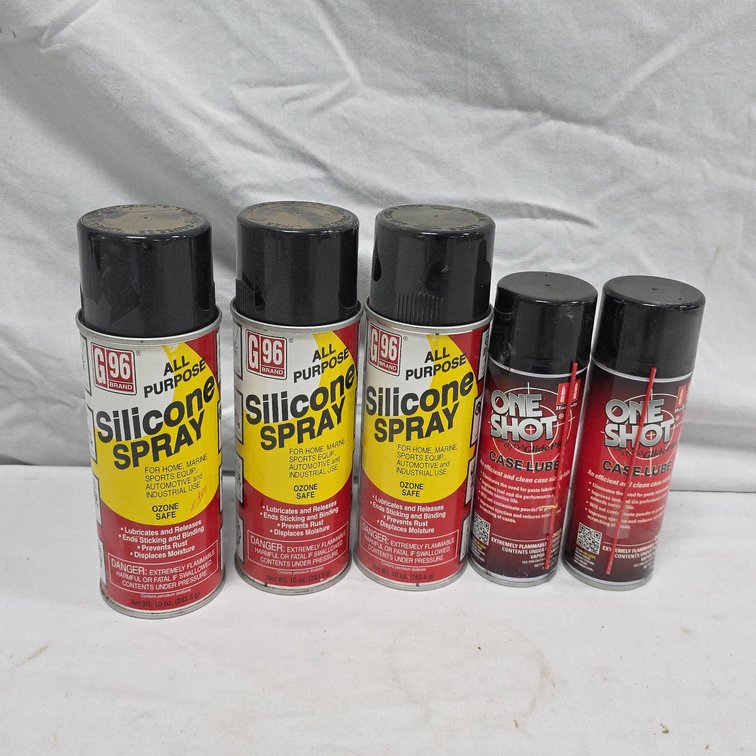 G96 Brand Silicone Spray (3 Cans) and Hornady One Shot Case Lube (2 Cans), Mostly Full Aerosols
