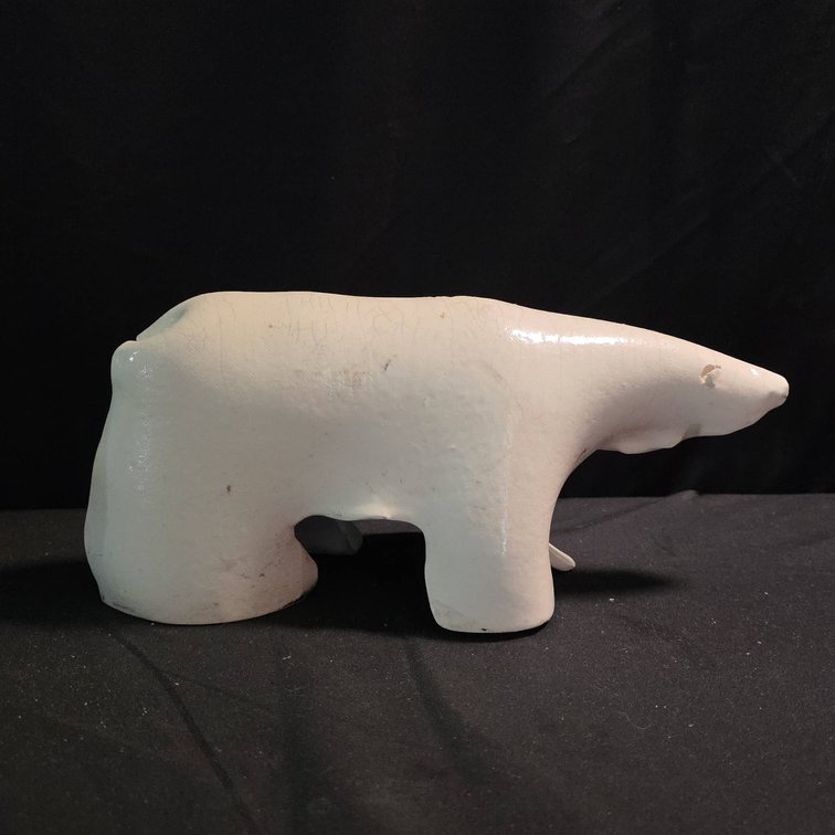 Ceramic Polar Bear Figurine with Crazing, 12" x 6"Glazed White, Stylized Modern Design