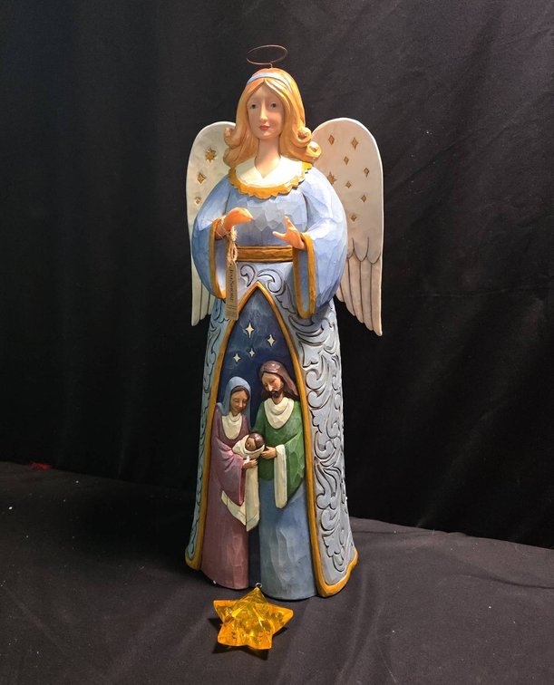 Jim Shore Heartwood Creek 21" Tall Angel Nativity Figurine with Star Ornament and Intricate Carvings