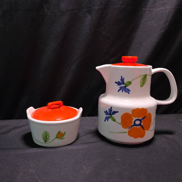 Sankel Aster by JSC Ceramic Pitcher and Covered Bowl Set with Floral Design
