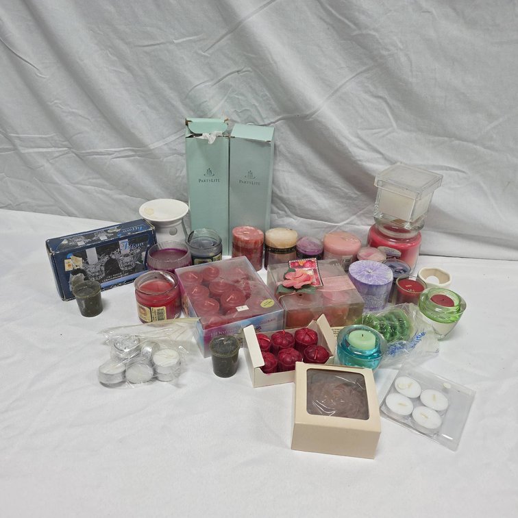 Candles and Holders Including PartyLite, Votives, Tealights, Pillars, 10" Tallest Item
