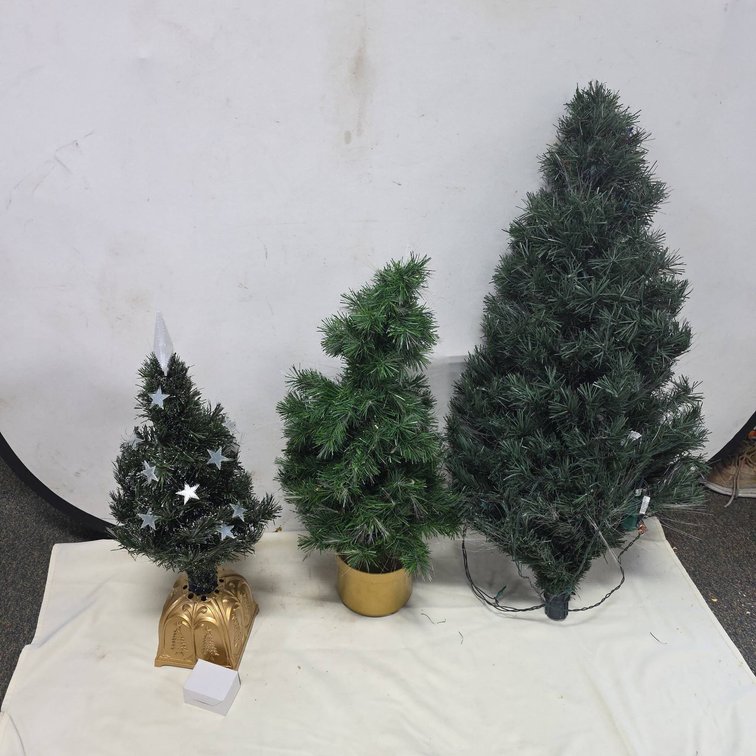 3 Fiber Optic Christmas Trees, Tallest 43 in