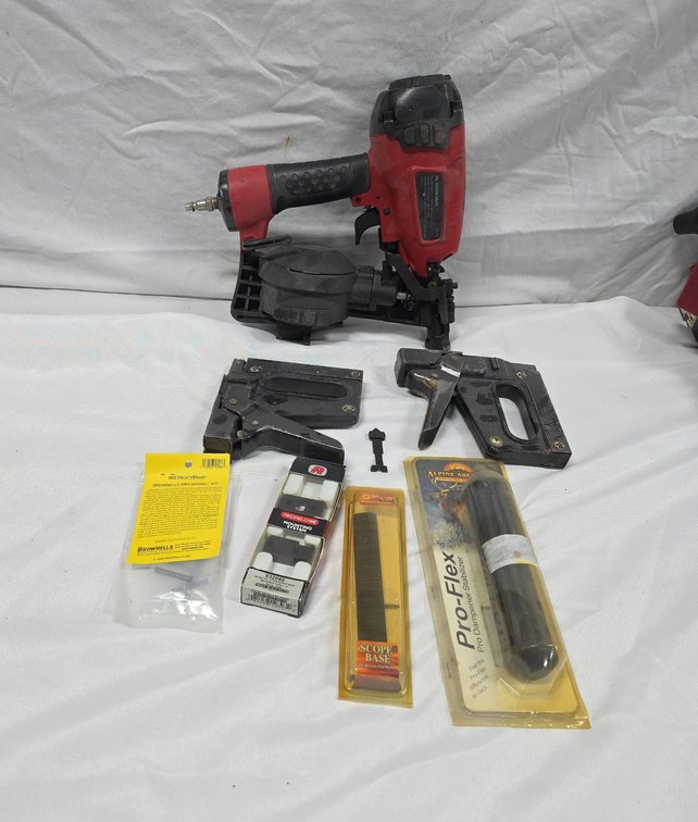Tool Shop Coil Roofing Nailer, Manual Staplers, Pro-Flex Stabilizer, Scope Base, Mounting Kit