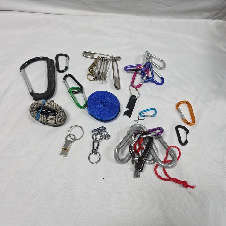 Carabiners, Keychains, Webbing Straps, Safety Pins and Accessories Lot