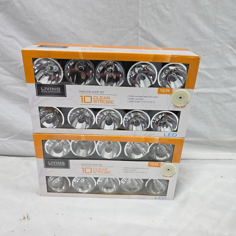 3 Living Solutions Indoor LED 10-Clear Strobe Light Sets, Motion-Activated, NIB