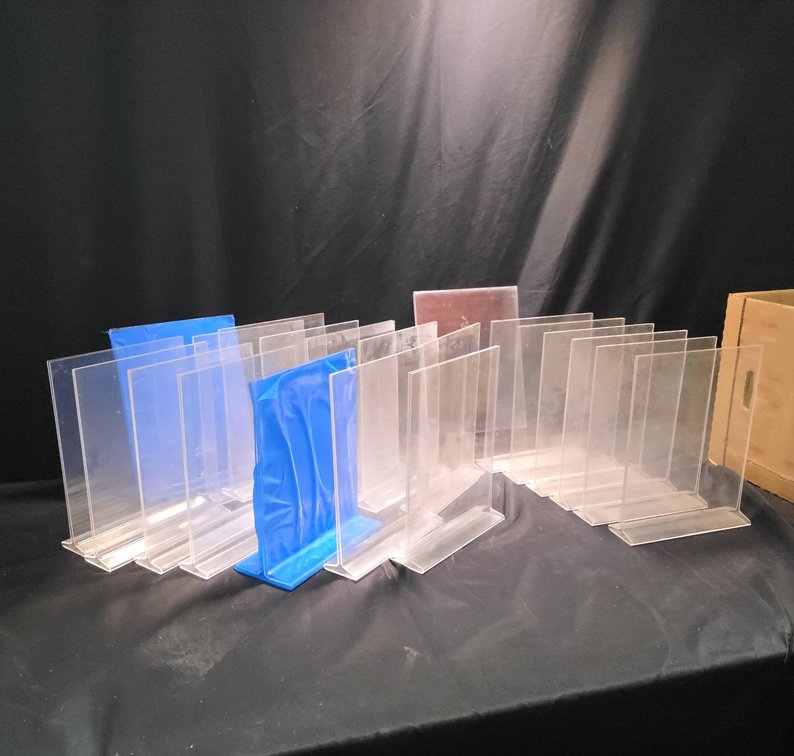 21 Clear Acrylic Tabletop Display Sign Holders, Assorted Sizes, L-Shaped Design