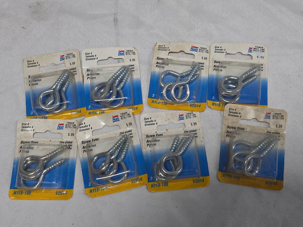 Eight Packs National Hardware Size 4 Screw Eyes, Zinc Plated, Unopened, 3 Per Pack, Timber Wolf LBR