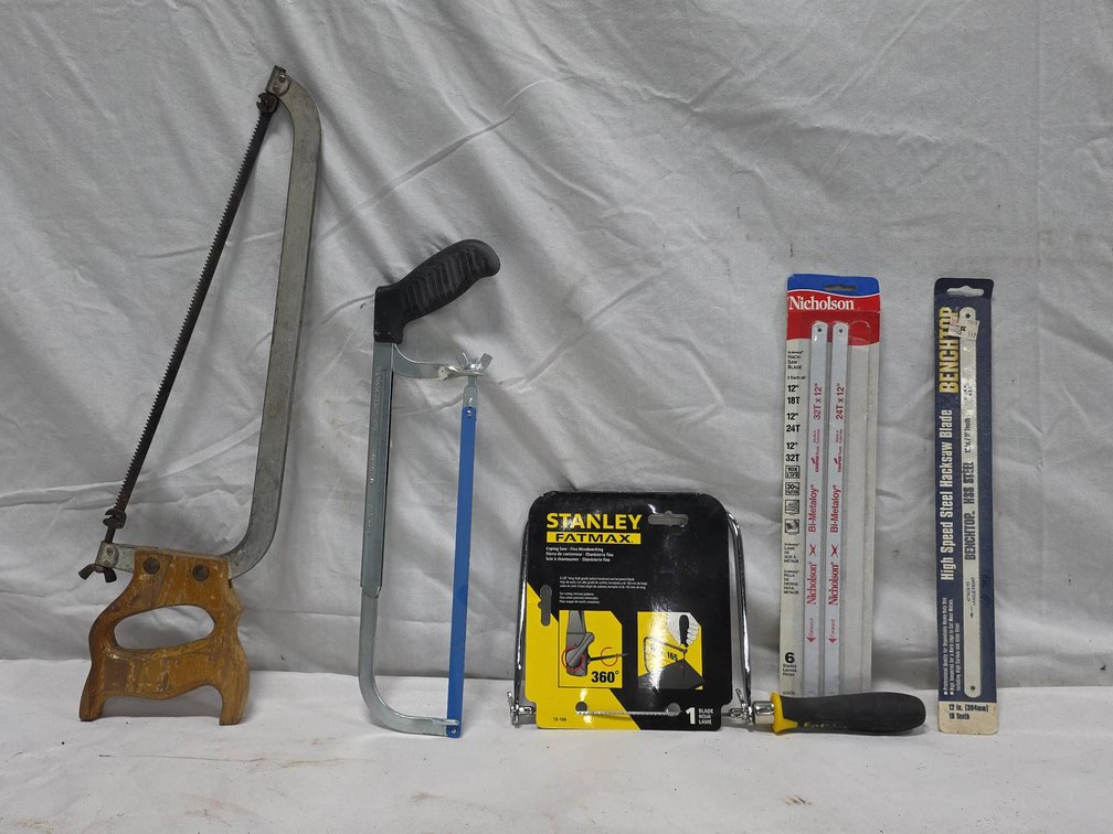 Stanley FatMax Coping Saw, Stanley Hacksaw, 3 Unused Hacksaw Blades, Bartlett Saw
