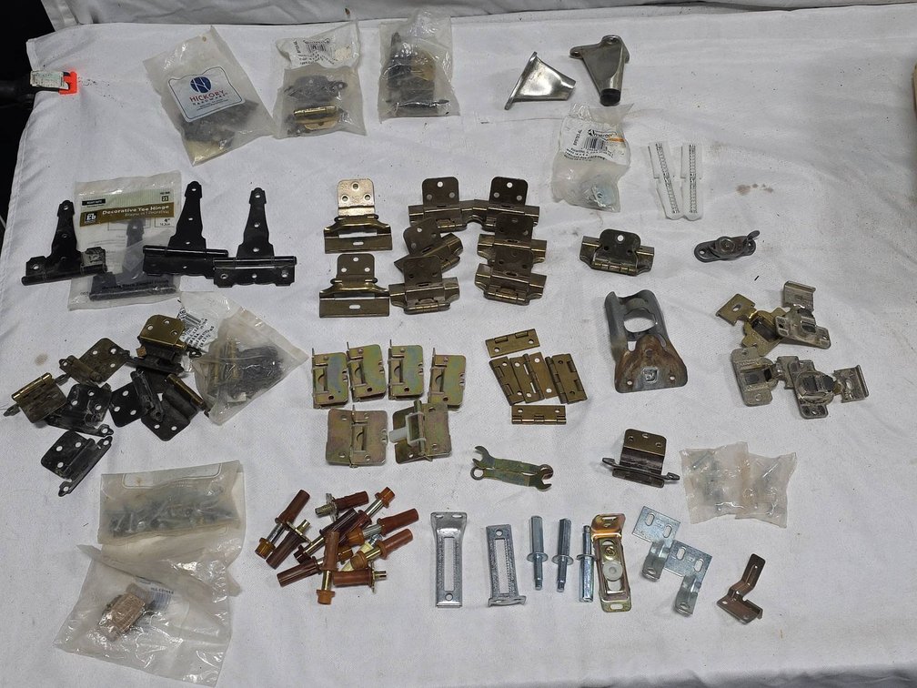 Value Lot of Cabinet Hardware Including Hinges and Bifold Door Hardware, Assorted Brands