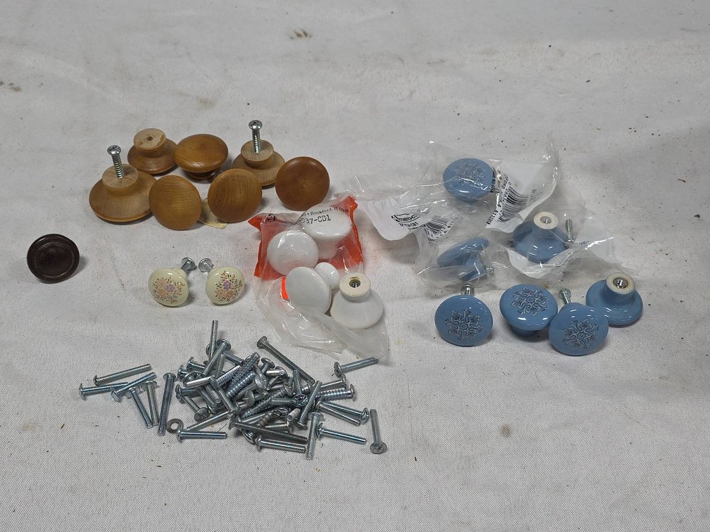 Drawer Knobs: Blue Ceramic, White Ceramic, Floral, Various Wood, Plus Hardware
