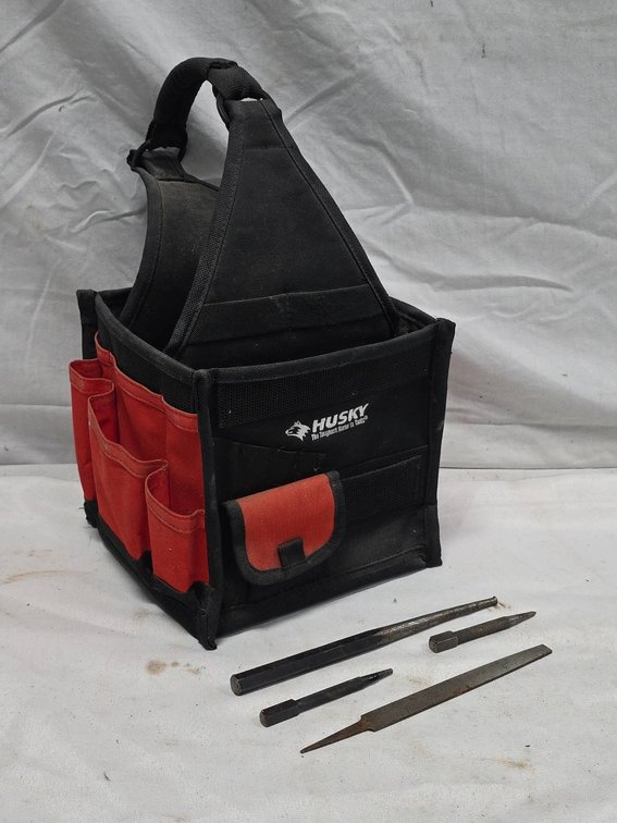 Husky Tool Bag with Pockets and Handle, Includes Three Punches and Metal File