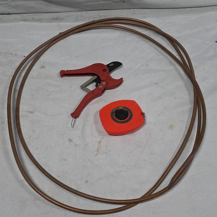 12 ft Copper Tubing, PVC Pipe Cutter, and Lufkin 100 ft Tape Measure
