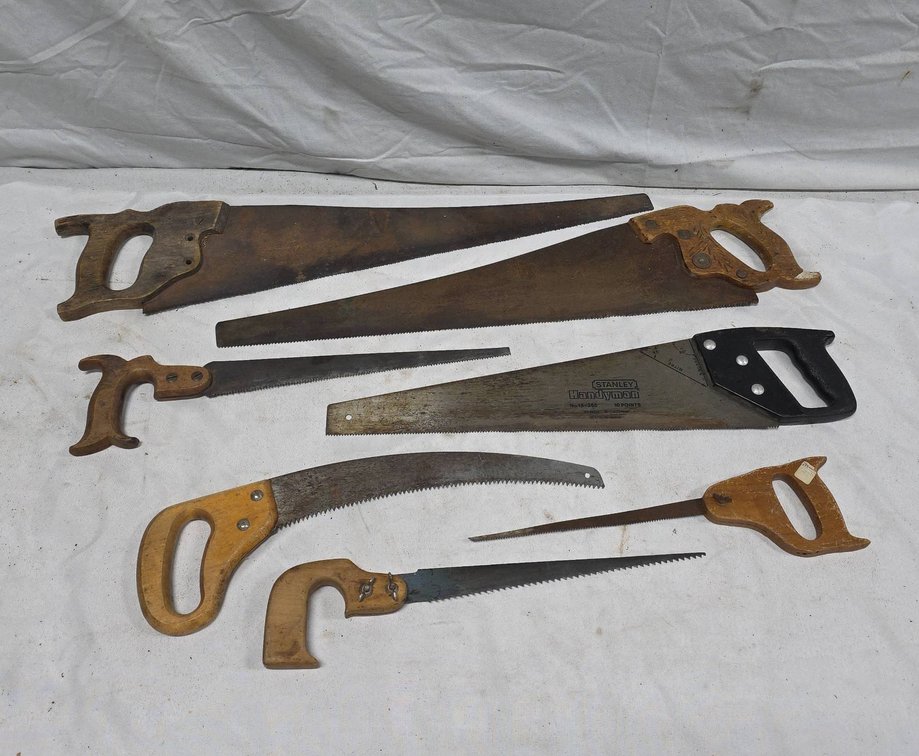 Hand Saws Including Stanley Handyman and Various Wood Handles