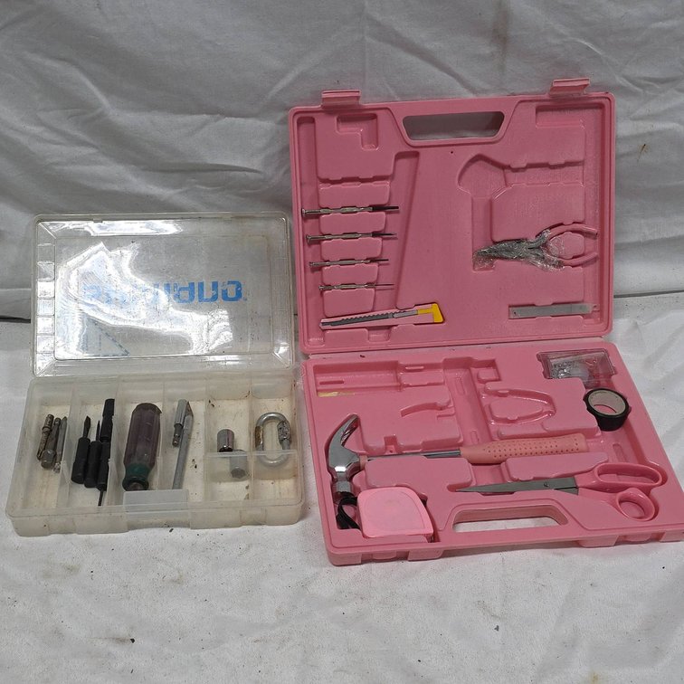 Do It Yourself Lot: Pink Tool Set and Shimano Storage Box with Small Tools