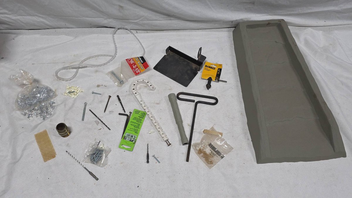 Value Hardware Fastener Gutter Drain Variety Lot With Screws, Anchors, DeWalt Chuck Key, Shelf Supports