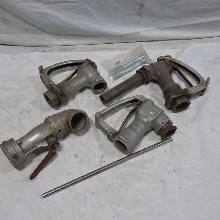 Vintage Aluminum Fuel Nozzles, Fittings, Bolts, Steel Tube and Wooden Crate