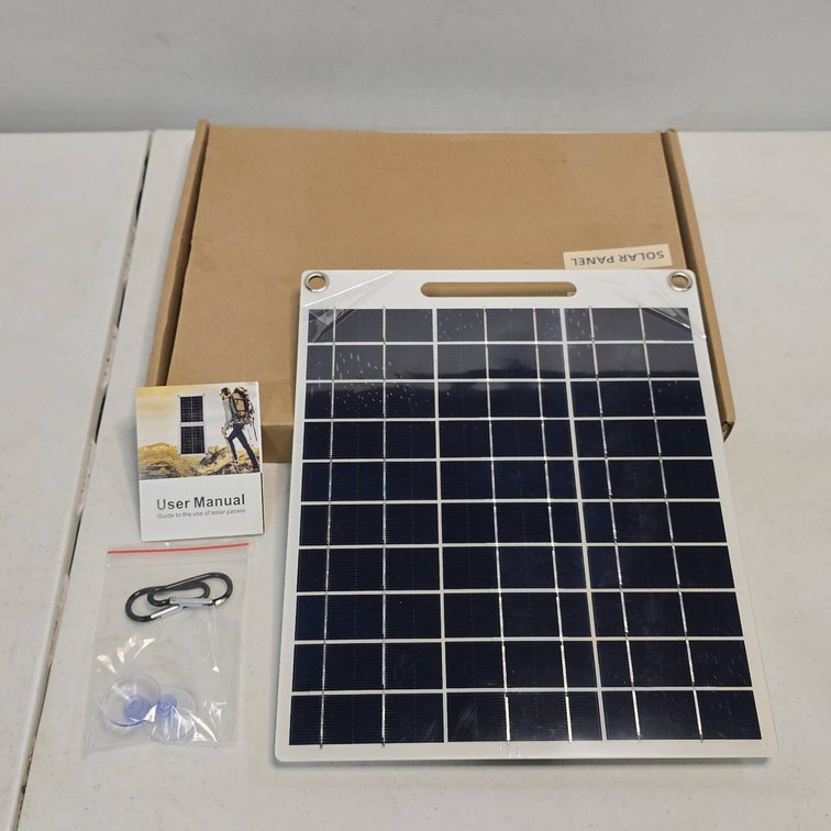 Portable Solar Panel Kit with Dual USB Output, Accessories, and User Manual