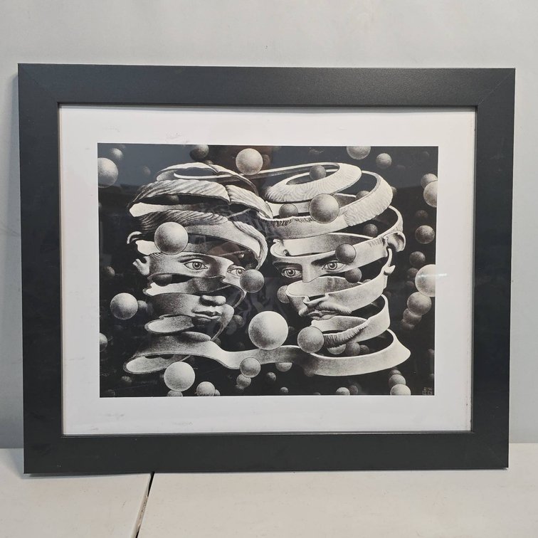 M.C. Escher 1956 Lithograph Print "Bond of Union" Framed Surrealist Art