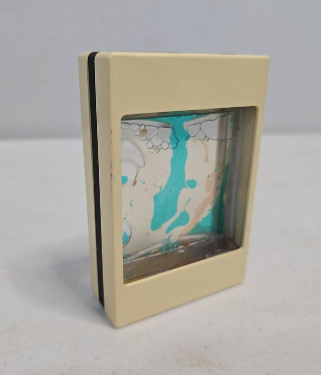 Vintage Liquid Motion Bubbler Desk Toy With Beige Frame And Blue Liquid