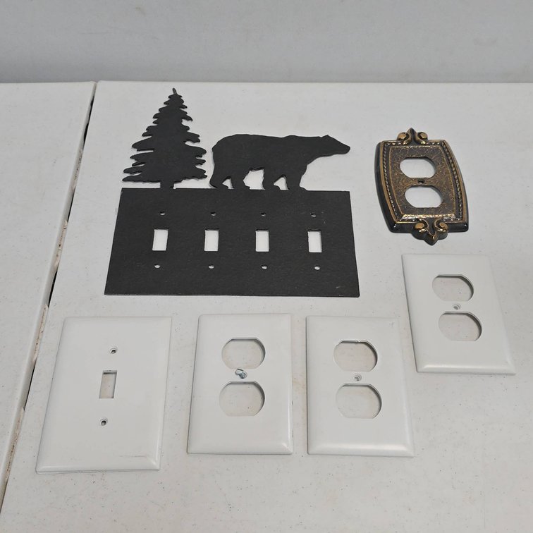 6 Decorative and Standard Outlet and Light Switch Covers Bear Tree Motif Included