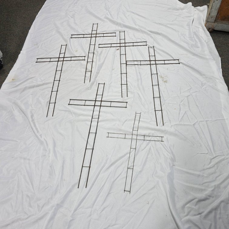 6 Metal Crosses, Five Measuring 19"x 36" and One Measuring 16.5"x24", Wire Frame Construction