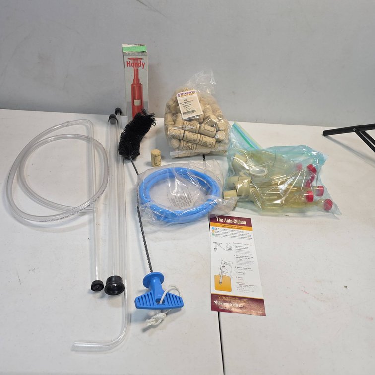 Wine Making Supplies Lot With Corks, Airlocks, Handy Corker, Hose, etc