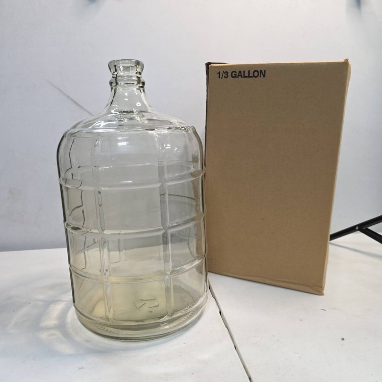 Clear Glass Wine Jug, 3 Gallon Capacity, with Grid Pattern and Box