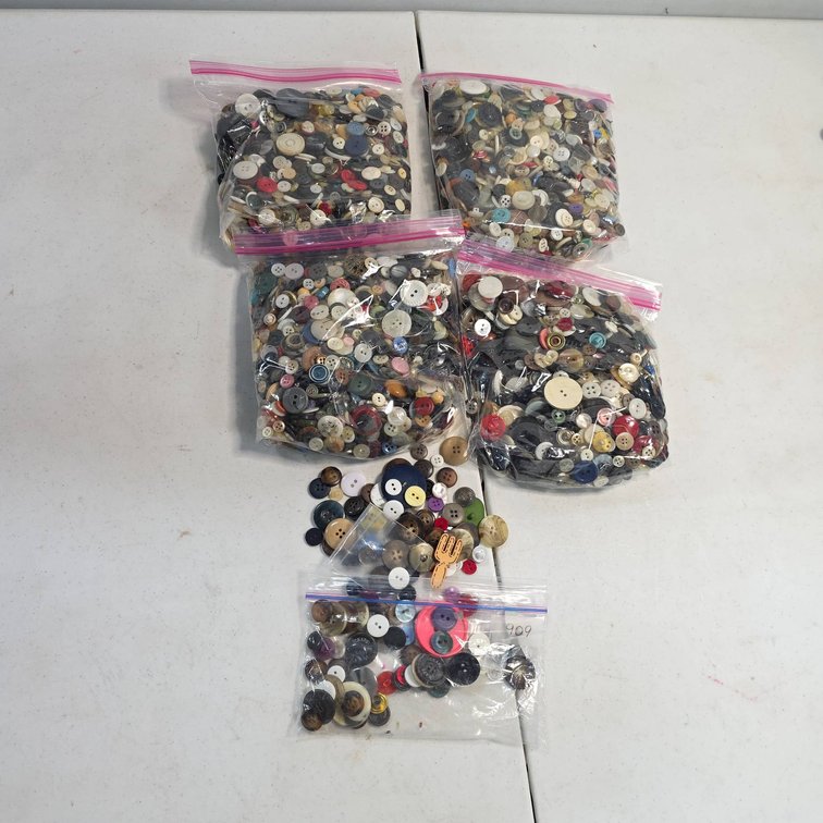 Large Assortment of Mixed Buttons in Various Sizes, Colors, and Styles in Resealable Bags