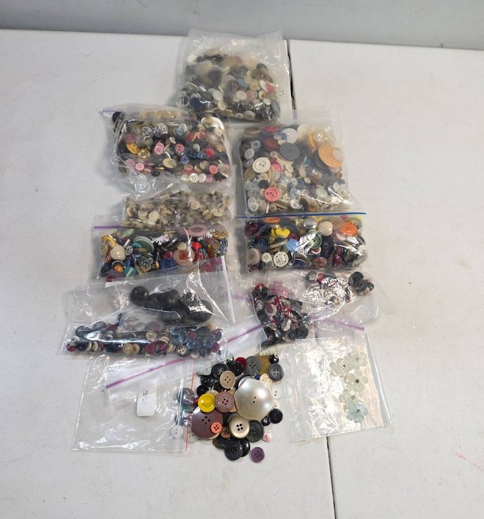 Large Assortment of Mixed Buttons in Bags | Inc, Some Vintage Styles and Varied Colors