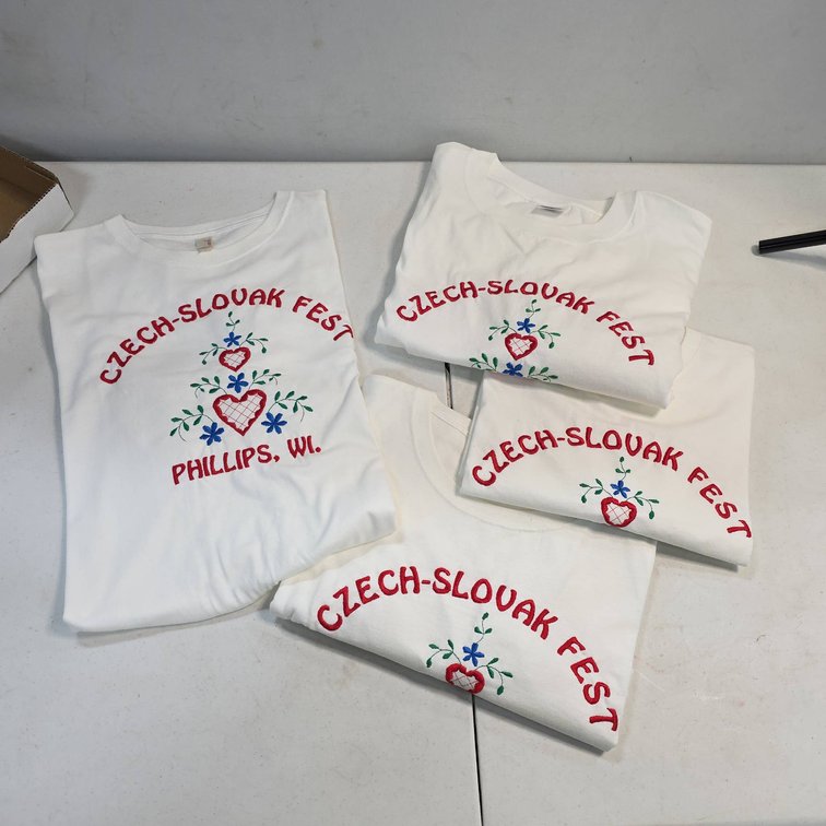 4 Anvil Czech-Slovak Fest Phillips WI T-Shirts, Two Large, One XL, One 2X, Embroidered Design