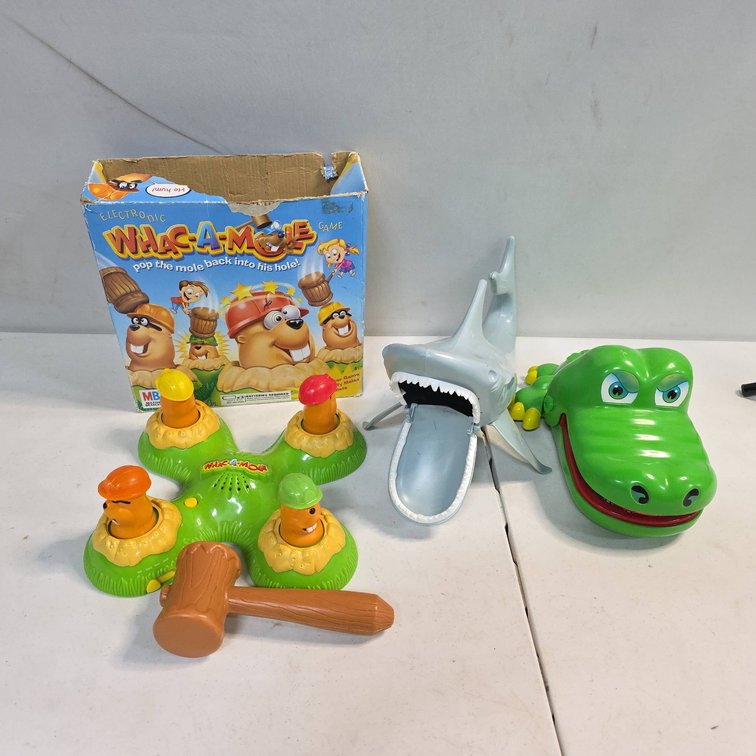 Whac-A-Mole Electronic Game With Box, Shark Toy, and Alligator Game