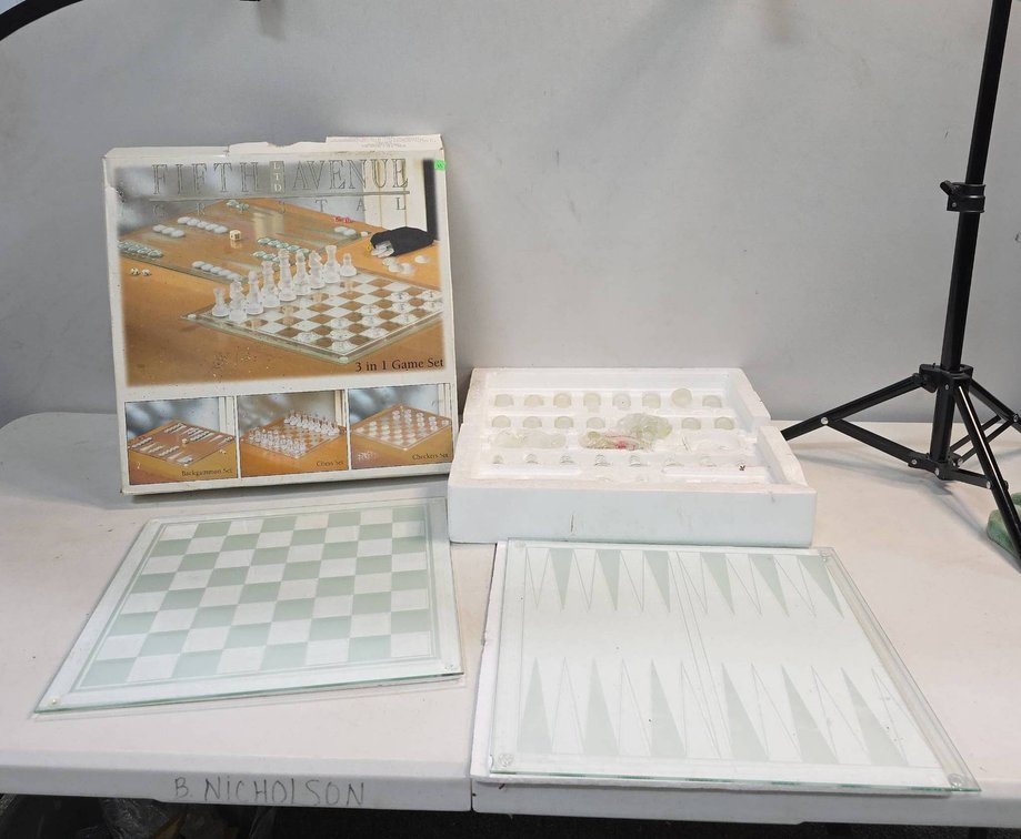 Fifth Avenue Crystal 3-in-1 Glass Game Set: Chess, Checkers & Backgammon