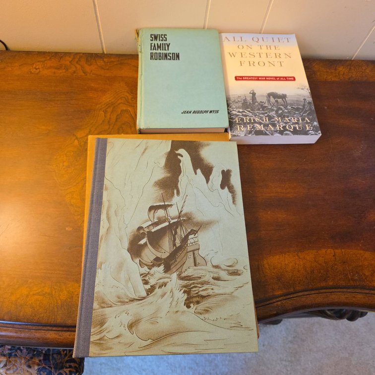 (3) Books: The Rime of the Ancient Mariner, Swiss Family Robinson, All Quiet on the Western Front