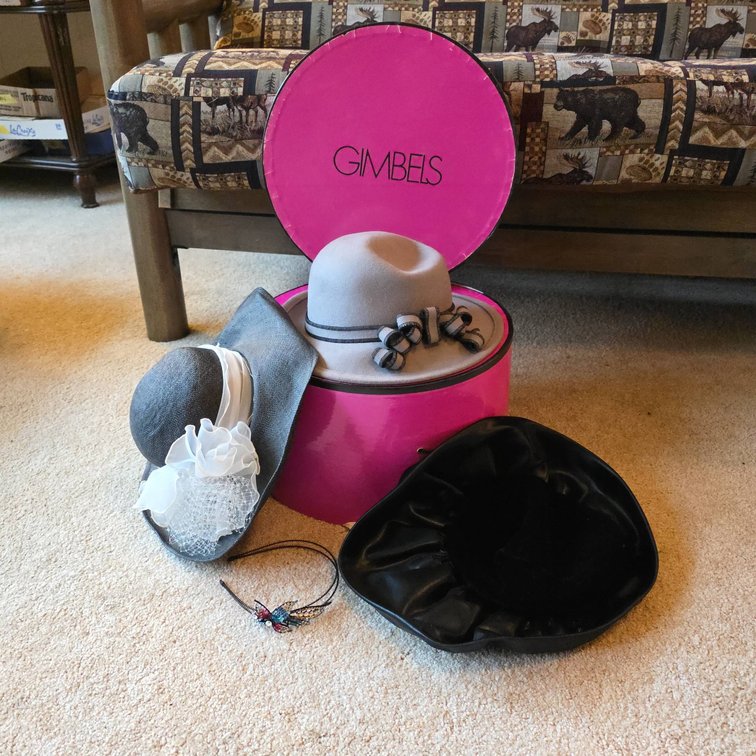 3 Ladies' Hats: Christian Dior, Marshall Field's, Veiled Hat, and Butterfly Headband