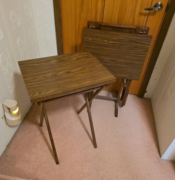 Wood-Grain Tray Tables with Folding Holder, and Collapsible Stands